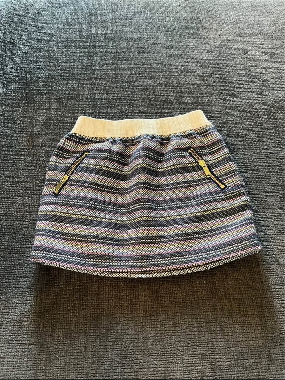 Girls' Multicolor Striped Knit Skirt with Cream Waistband